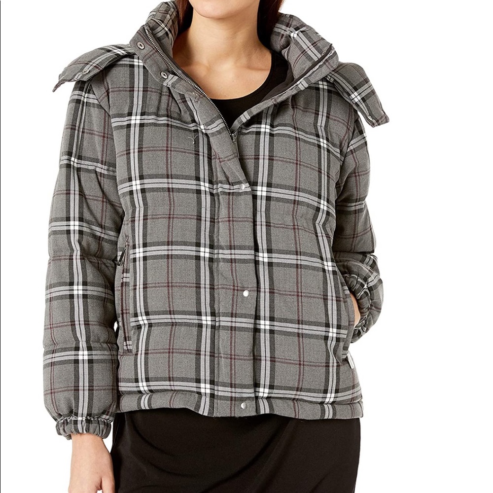 Vince Camuto NWT plaid hooded puffer coat